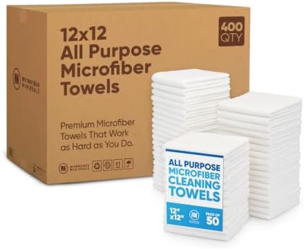 Microfiber Wholesale Bulk 12” X 12” All Purpose Towels Case Quantity (400 Count) | No Fraying | High Density Microfiber | Zero Chemical Cleaner | Long-Lasting (White) by MicrofiberWholesale