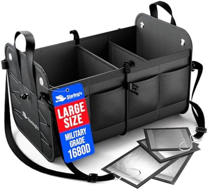 Car Trunk Organizer – Large Collapsible Storage Box with Adjustable Compartments – Heavy-Duty Cargo Organizer for SUV, Truck & Car – Non-Slip Waterproof Trunk Storage Bin for Groceries & Tools by Starlings