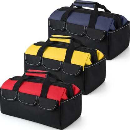 Sanwuta 3 Pack 16 Inch Tool Bags, Side Pockets, Blue, Red, Yellow by Sanwuta