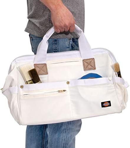 Dickies 16-Inch Durable Canvas Work Bag for Painters, Carpenters, and Builders, Heavy-Duty Zipper, Reinforced Handles, Exterior Pockets, White - Image 7
