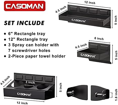 CASOMAN Magnetic Toolbox Shelf, Tray, Paper Towel Holder, 4-Piece Set, Black, Variety of Use, Durable, Magnets Any Metal Surface - Image 3