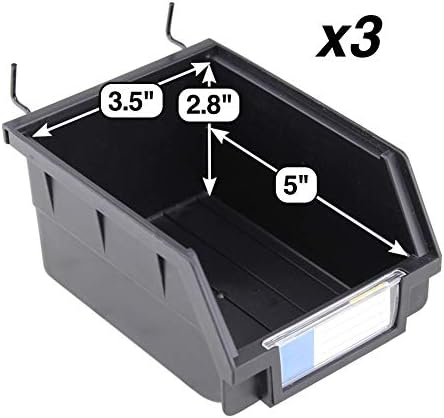 Pegboard Bins - 3 Pack Black Large - Hooks to Any Peg Board - Organize Hardware, Accessories, Attachments, Workbench, Garage Storage, Craft Room, Tool Shed, Hobby Supplies, Small Parts - Image 2
