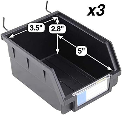 Pegboard Bins - 3 Pack Black Large - Hooks to Any Peg Board - Organize Hardware, Accessories, Attachments, Workbench, Garage Storage, Craft Room, Tool Shed, Hobby Supplies, Small Parts - Image 2