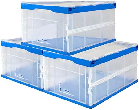 Mount-It! Clear Collapsible Storage Crate 3-Pack, 65L Folding Bins by Mount-It