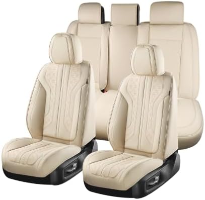 Coverado Car Seat Covers Full Set, Seat Covers for Cars, Front Seat Covers and Back Seat Cover Waterproof Leather Automotive Seat Cover, Universal Car Interior Protectors Cushion for Most Cars by COVERADOAUTO