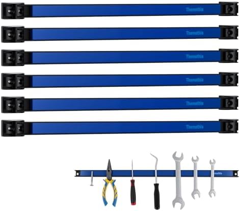 18" Magnetic Tool Holder Strip, 6 Pieces Blue Metal Tool Organizer Rack with Stainless Steel Surface, Magnet Bar for Garage Workshop, Easy To Install with Mounting Screws by Themethla