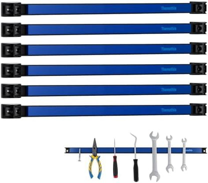 18" Magnetic Tool Holder Strip, 6 Pieces Blue Metal Tool Organizer Rack with Stainless Steel Surface, Magnet Bar for Garage Workshop, Easy To Install with Mounting Screws by Themethla
