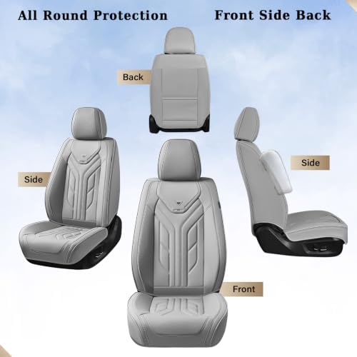 Coverado Car Seat Covers Full Set, Automotive Seat Covers Car Seat Protector Car Seat Cushion, Waterproof Leather Seat Covers for Cars, Universal Fit for Most Sedans SUV Pick-up Truck((Grey) - Image 3
