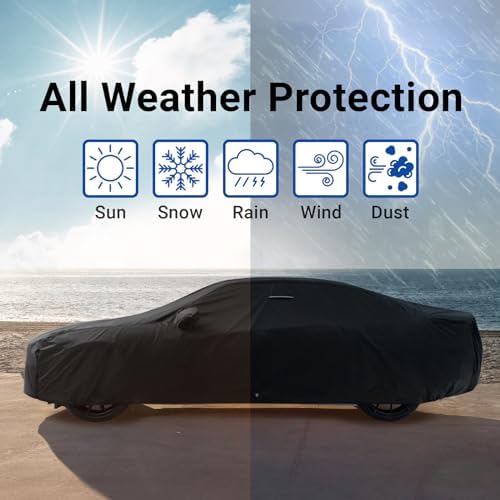 Coverland Premium Plus Car Cover Waterproof All Weather, Rain Snow UV Protection for Challenger, DeVille, Toronado, 8-Series Gran Coupe, Size C37 (See Size Chart), Stripe - Black/Red - Image 6