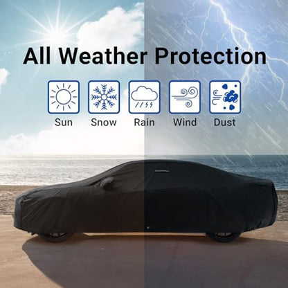 Coverland Premium Plus Car Cover Waterproof All Weather, Rain Snow UV Protection for Challenger, DeVille, Toronado, 8-Series Gran Coupe, Size C37 (See Size Chart), Stripe - Black/Red - Image 6