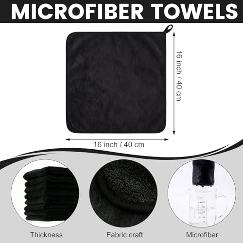 Tallew 60 Pcs Black Microfiber Towels: 16"x16" Microfiber Drying Towels Bulk Micro Fiber Car Cleaning Cloth for Cars Drying Washing Polishing Cleaning Household Supplies - Image 4