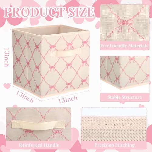 Geelin 6 Pcs Light Pink Bow Cube Storage Bins 11 Inch Storage Basket - Image 2
