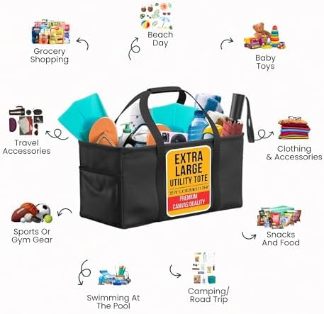 Extra Large Utility Tote Bag - Oversized Collapsible Large Beach Bag, Great for Pool with Sturdy Frame, Extra Side Pockets and Tons of Storage - Image 3