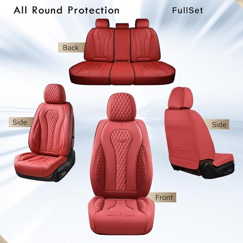 Coverado Car Seat Covers Full Set, Seat Covers, Car Seat Cover, Car Seat Covers Front Seats Back Seat Cover, Waterproof Car Seat Cushion, Leather Red Seat Covers Seat Protector Universal Fit Most Cars - Image 6