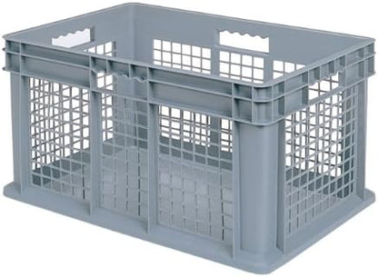 Akro-Mils 37676 Plastic Straight Wall Container Tote with Mesh Sides and Solid Base, (24-Inch x 16-Inch x 16-Inch), Gray, (2-Pack) by Akro-Mils