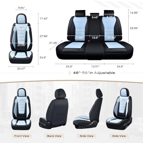 Coverado Car Seat Covers Full Set, Nappa Leather Seat Covers for Cars, Car Seat Protector Car Seat Cushion, Front and Back Seat Protectors Cushions Universal Fit for Most Cars (Black&Light Blue) - Image 4