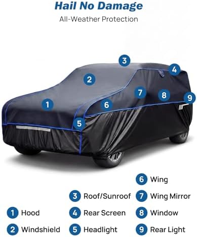 JOYTUTUS Hail Protector Car Cover for SUV (182-191 in), Thick EVA Padded Anti-Hail Cover, Waterproof All Weather Hail Protection Car Cover - Image 3
