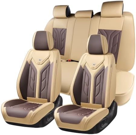 Coverado Car Seat Covers Full Set, Automotive Seat Covers Car Seat Protector Car Seat Cushion, Waterproof Leather Seat Covers for Cars, Universal Fit for Most Sedans SUV Pick-up Truck(Beige&Coffee) by COVERADOAUTO