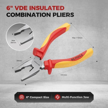 BILITOOLS 1000V Insulated Lineman Pliers, 6 inch, Combination Pliers, Cr-V - Image 2