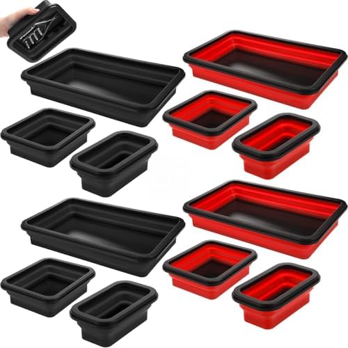 12 Pcs Collapsible Magnetic Parts Tray Set 3 Size,Red, Black by Duucoepl
