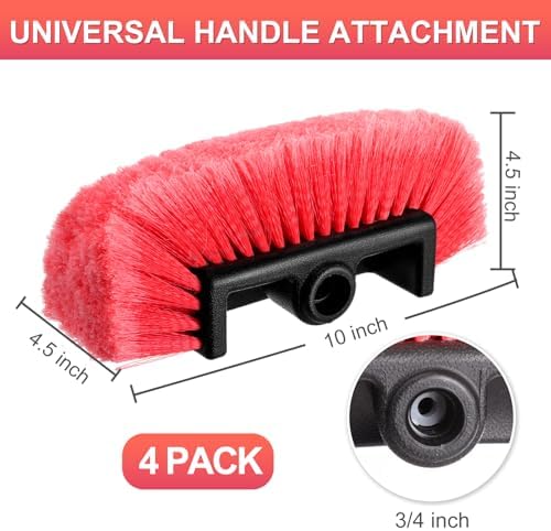 Vesici 4 Pcs Car Wash Brush Head with Soft Detailing Bristle Flow Thru Car Cleaning Brush Exterior Cars Wash Equipment for Auto Truck RV Boat Camper Washing, 10 Inch (Red) - Image 2