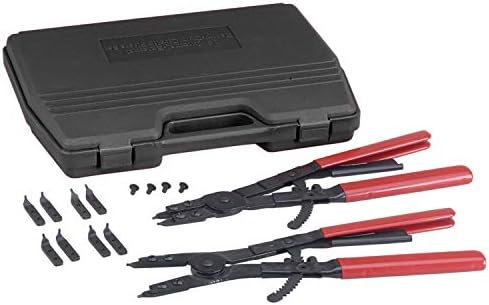 OTC 4513 Heavy-Duty 2-Piece Internal and External Snap-Ring Pliers Set - Includes Internal and External Pliers, Tips, and Blow Molded Case, Red by OTCTools