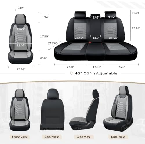 Coverado Car Seat Covers Full Set, Faux Leather Car Seat Covers for Cars, Car Seat Covers Front Seats and Back Car Seat Protector Waterproof, Car Seat Cushion Universal Fit for Most Cars, Black&Gray - Image 4