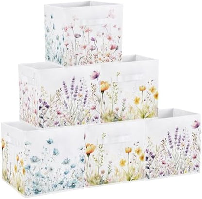 Geelin 6 Pcs Wildflower Cube Storage Bins 11 in Storage Basket with Handle by Geelin