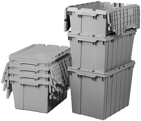 Akro-Mils 39085 Industrial Plastic Storage Tote with Hinged Attached Lid, (21-Inch L by 15-Inch W by 9-Inch H), Gray, (6-Pack) - Image 2