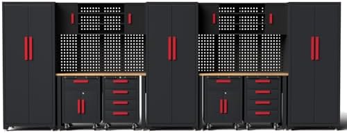14-Pcs Garage Storage Cabinet System with Steel Cabinet,Red Handle by Tsnritor
