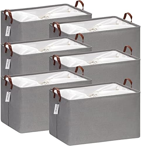 Hinwo 70L Extra Large Canvas Storage Bin with Lid and Handles, 6-Pack by Hinwo