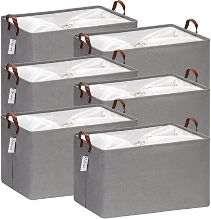 Hinwo 70L Extra Large Canvas Storage Bin with Lid and Handles, 6-Pack by Hinwo