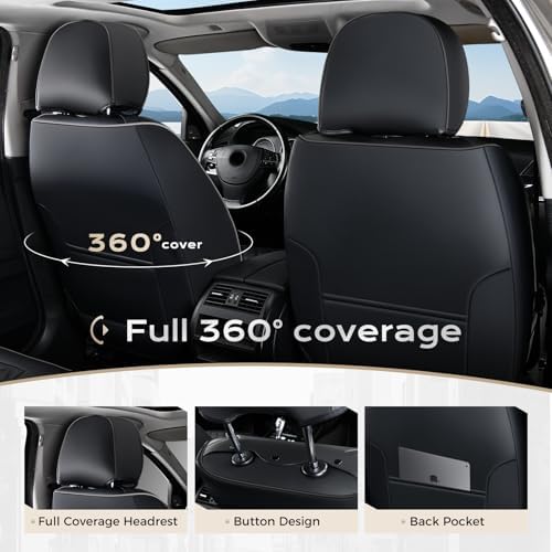 Coverado Front Seat Covers, Waterproof Nappa Leather Anti-Scratch Protectors, Universal Fit for Sedans, SUVs, Pickups, Car Accessories, Waterproof Seat Covers-Black - Image 4