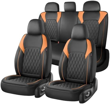 Coverado Seat Covers for Cars, Seat Covers Full Set, Waterproof Seat Covers, Car Seat Covers Front Seats and Back, Car Seat Cushion, Car Seat Protector Universal Fit Most Cars Trucks SUV, Black&Orange by COVERADOAUTO