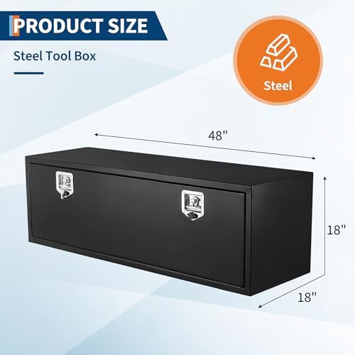 Garvee Black Steel Truck Bed Tool Box, Trailer Tongue Box, Truck Storage Organizer Tool Chest For Truck Bed, RV, Trailer (48"x 18"x 18"-NEW) - Image 2