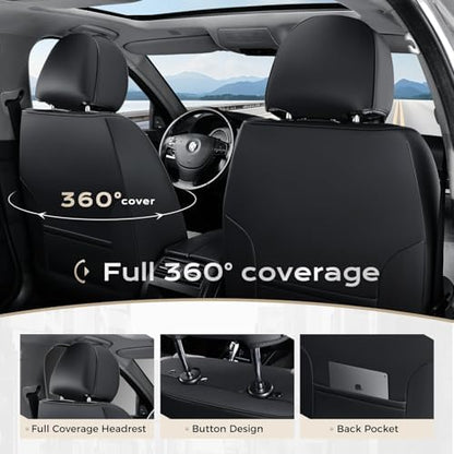 Coverado Car Seat Covers for Cars, Waterproof Automotive Seat Protectors, Leather Car Seat Covers Full Set, 5 Seats Driver Protectors Universal Fit for Cars SUVs, Trucks, Car Accessories - Black&Gray - Image 4