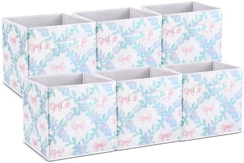 Geelin 6 Pcs Blue Floral Bow Cube Storage Bins 11 Inch Storage Basket by Geelin