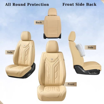 Coverado Car Seat Covers Full Set, Automotive Seat Covers Car Seat Protector Car Seat Cushion, Waterproof Leather Seat Covers for Cars, Universal Fit for Most Sedans SUV Pick-up Truck(Beige) - Image 4