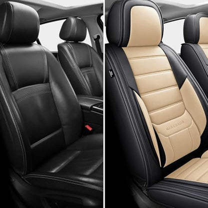 MINGBRON Seat Covers, Car Seat Covers Front Seats, Car Seat Cover, Car Seat Protector Waterproof, Car Seat Cushion Nappa Leather, Beige Seat Covers Carseat Cover Universal Fit for Most Cars - Image 2