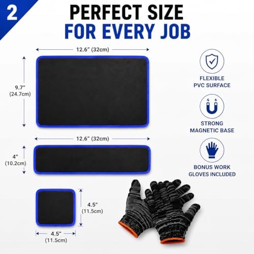 3‑Piece Flexible Magnetic Tool Mat Set, Heavy‑Duty Magnetic Mat for Tools, Strong‑Grip Magnetic Parts Holder with Non‑Slip Surface,Ideal for Auto Repair, Workshop & Jobsite Organization,Blue - Image 2