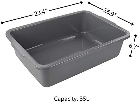 4-Pack Large Plastic Bus Box, Commercial Tote Box, 32 L, Grey - Image 2