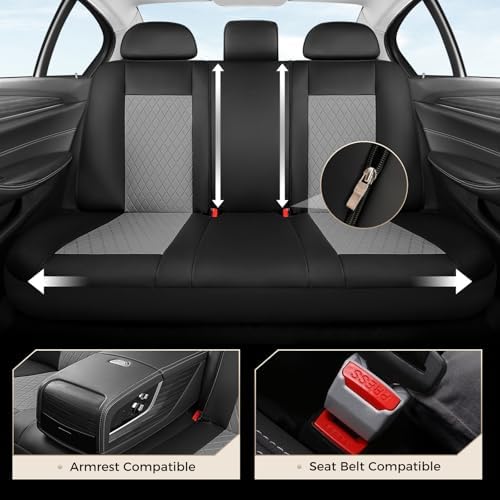 Coverado Car Seat Covers, 5 Seats Front and Rear Seat Covers for Cars, Leather Seat Covers Waterproof Car Seat Protectors, Automotive Seat Cushions Universal for Most Sedan, SUV, Truck, Black & Gray - Image 4