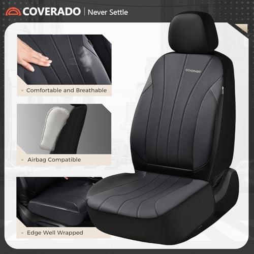 Coverado Automotive Front and Rear Seat Covers, Car Seat Covers Full Set, Leather Car Seat Covers Full Set 5 Seats, Airbag-Compatible, Spill-Proof Design, Black Seat Covers for SUV Sedan Truck - Image 5