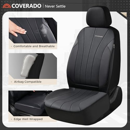 Coverado Automotive Front and Rear Seat Covers, Car Seat Covers Full Set, Leather Car Seat Covers Full Set 5 Seats, Airbag-Compatible, Spill-Proof Design, Black Seat Covers for SUV Sedan Truck - Image 5