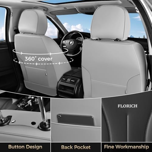 FLORICH Front Car Seat Covers, Leather Seat Covers for Cars, Waterproof Car Seat Protectors 2 Pack, Front Seat Covers for Cars, Automotive Seat Covers Protector Fit for Most Sedans SUV Pick-up Truck - Image 2