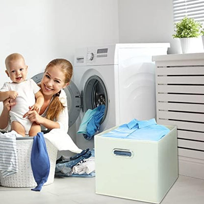 Black Fabric Cubby Storage Bins,13x13x13 Inches ,Cube Organizer Bin Foldable Storage Boxes with Dual Handles Fabric Organizer Box and collapsible Storage basket,Set of 3,Creamy-White - Image 6