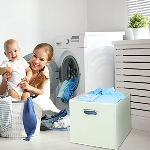 Black Fabric Cubby Storage Bins,13x13x13 Inches,Cube Organizer Bin Foldable Storage Boxes with Dual Handles Fabric Organizer Box and collapsible Storages basket,Set of 6,Creamy-White - Image 6