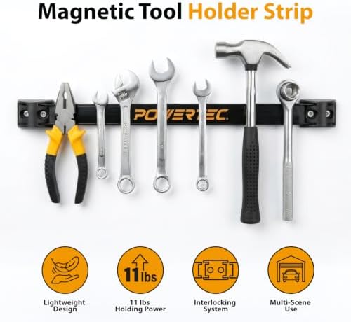 POWERTEC Magnetic Tool Holder Strip 12" 4PK, Metal Magnet Tool Bar Organizers for Garage, Workshop & Kitchen w/Mounting Screws, Space Saving Shop Organization Accessories (71965) - Image 4