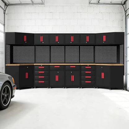 2Pcs Corner Garage Storage Cabinet System,Steel Cabinet,Red Handle - Image 5