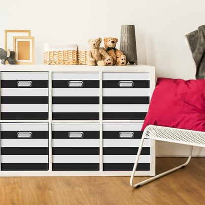 CroBlissful 13 Inch 6 Pcs Fabric Storage Cubes with Handle, Black and White - Image 2